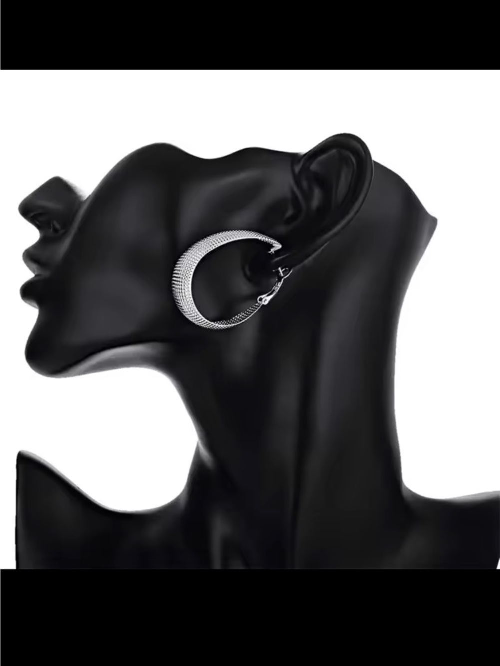 925 Sterling Silver Textured Large Hoop Earrings - Women Jewelry NEW